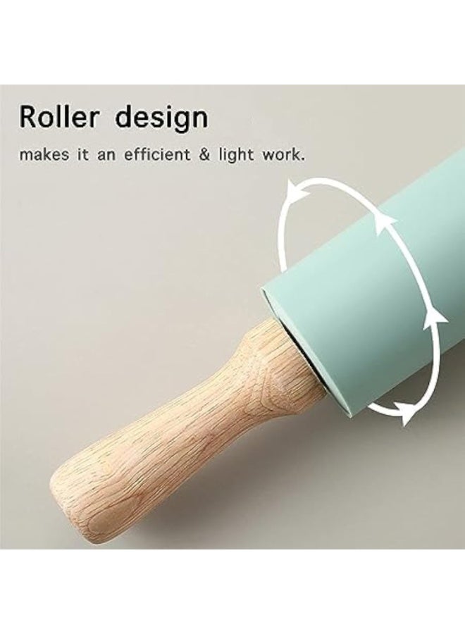 Haolisuo عصا لفّ سيليكون غير لاصقة بمقابض — لون أخضر نعناعي أنيق | أداة خبز احترافية لتمديد العجين والفوندانت والبسكويت والبيتزا | سطح سيليكون غذائي مقاوم للحرارة وسهل التنظيف مع مقابض خشبية مريحة لتوزيع الضغط بالتساوي | خفيفة الوزن ومتينة وآمنة خالية من BPA — مناسبة للمحترفين والهواة — تصميم عصري سهل الاستخدام والغسل في غسالة الأطباق، مثالية كهديّة لعشاق الخَبز في السعودية (39 × 5 × 5 سم، 0.36 كجم) - Image 3