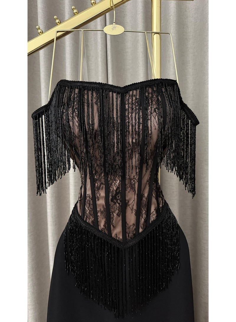 Cutie Evening Dress | A Collection of Sophistication and High Style | Original Barbie Fabric + French Lace | Luxurious Black - Image 4