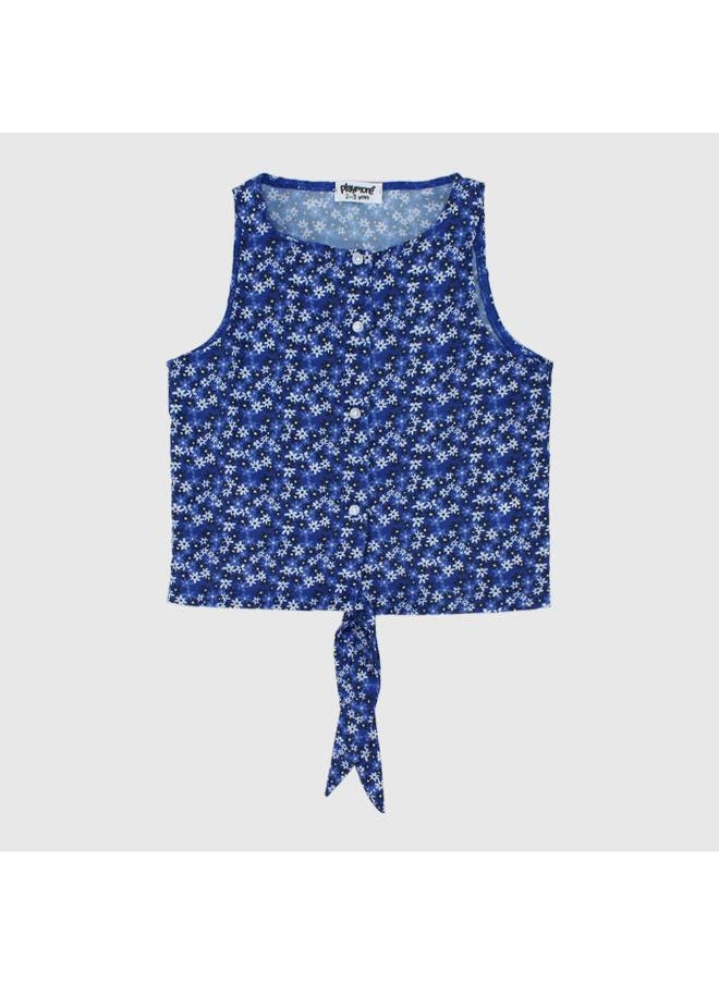 playmore Blue Floral Sleeveless Blouse  - Image 1