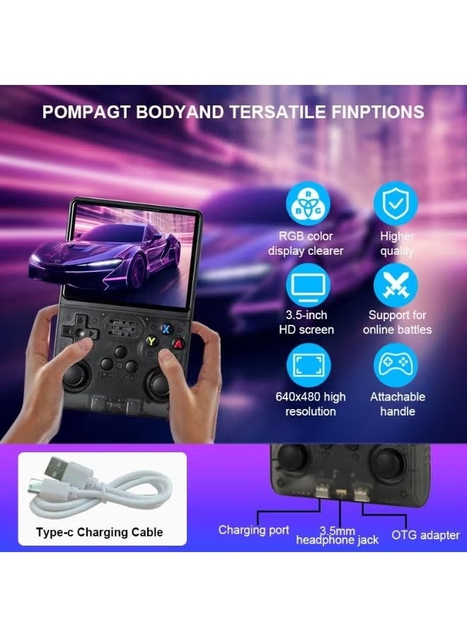 R36S Retro Handheld Game Console, 3.5 inch HD Display, Dual 3D Joysticks, 11 Emulator, Retro Handheld Video Game Console with 64GB 20000 Games, Portable Pocket Video Player Games For Boy And Girls Gift. (Black)  - Image 3