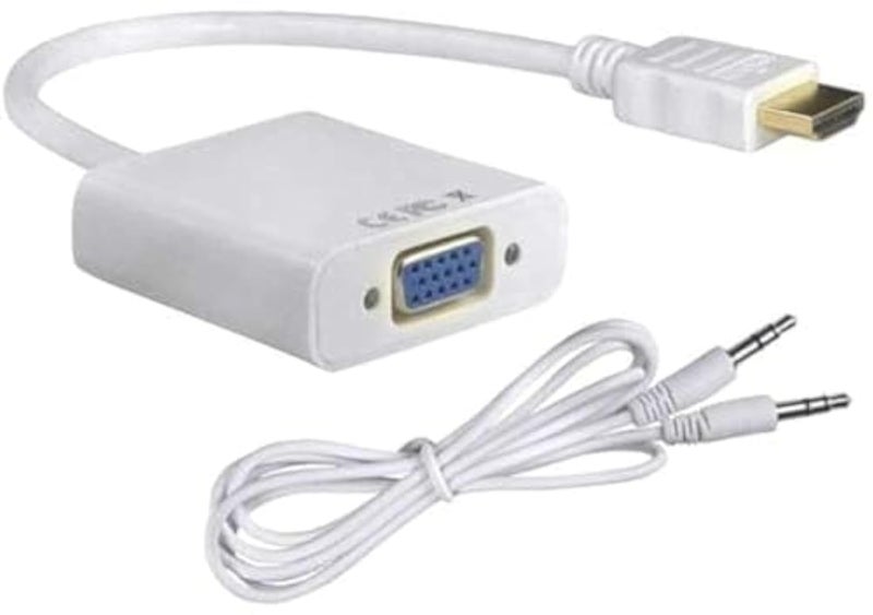 1080P HDMI Male to VGA Female Video Converter Adapter Cable WITH AUDIO For PC DVD HDTV [White]