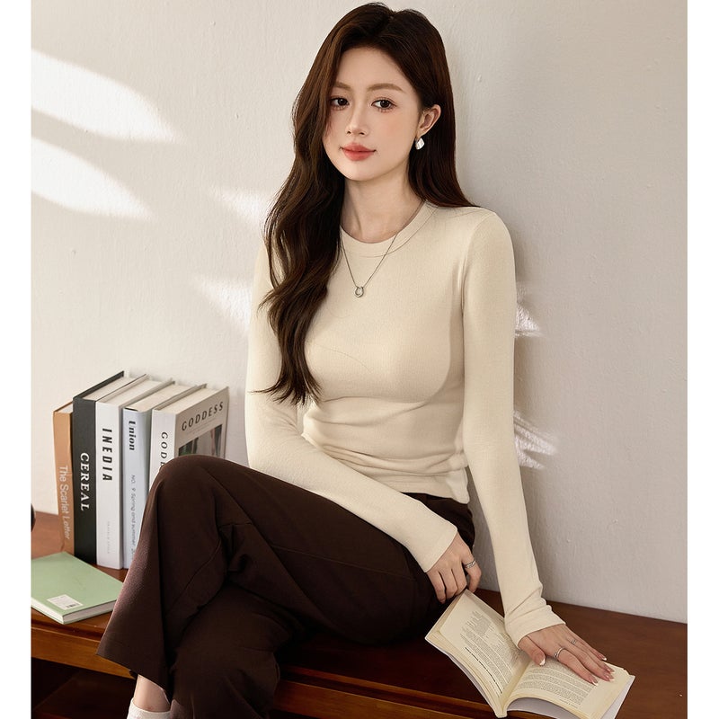 # Double-Sided Brushed # Fine Mousse Cashmere Soft Waxy T-Shirt Women'S Long-Sleeved 2025 Inner Layering Shirt - Image 1