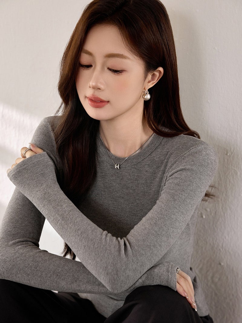 # Double-Sided Brushed # Fine Mousse Cashmere Soft Waxy T-Shirt Women'S Long-Sleeved 2025 Inner Layering Shirt - Image 4