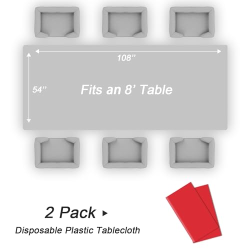 QIKSION Plastic Table Cloth Disposable 2 Pack, 54 x 108 Inch Tablecloths for Rectangle Tables, Red Plastic Table Cover - Image 5