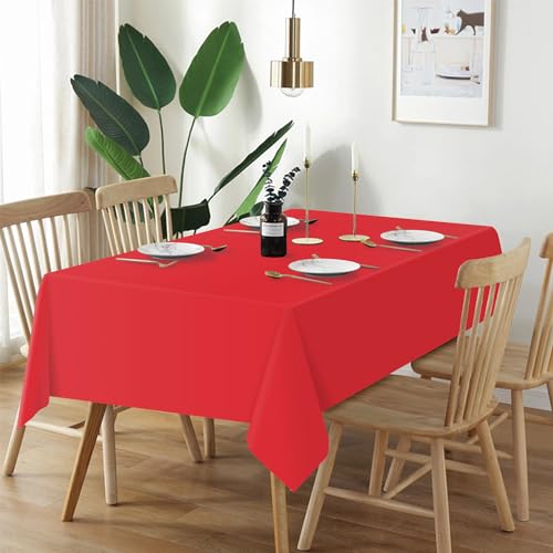 QIKSION Plastic Table Cloth Disposable 2 Pack, 54 x 108 Inch Tablecloths for Rectangle Tables, Red Plastic Table Cover - Image 2