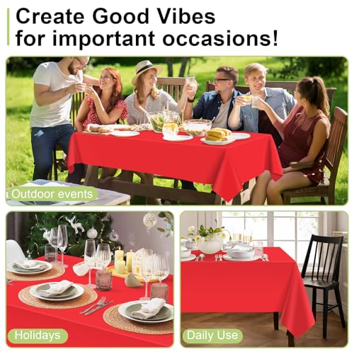 QIKSION Plastic Table Cloth Disposable 2 Pack, 54 x 108 Inch Tablecloths for Rectangle Tables, Red Plastic Table Cover - Image 4