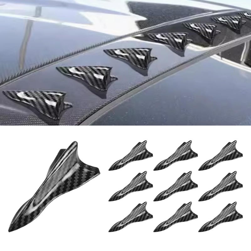 QKYS 10PCS SelfAdhesive Car Diffuser Shark Fin Kit Waterproof Air Vortex Generator Compatible with Pointed Spoiler Roof Wing Car Exterior Decoration Accessories Universal for Most Cars Carbon - Image 3
