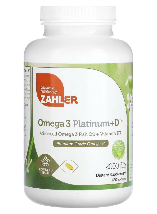 Zahler Omega 3 Platinum+D Advanced Omega 3 Fish Oil + Vitamin D3 2000 mg 180 Softgels (1000 mg per Softgel)