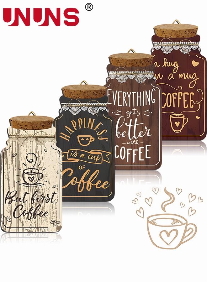 Coffee Wall Hanging Wooden Signs,4 Pieces Decorative Wood Coffee Sign,Coffee Bar Decor Sign For Kitchen Office Home Wall Table Decor,7.87 x 4.13 Inch