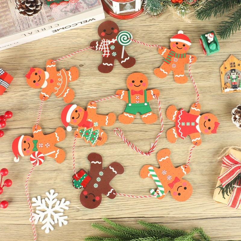 Fairooth 2 Pack Christmas Gingerbread Wooden Garland Pre-Strung Cute Gingerbread Man Banner Christmas Gingerbreads Theme Tree Hanging Ornament Decoration for Xmas Party New Year Holiday Home Office Decor - Image 4