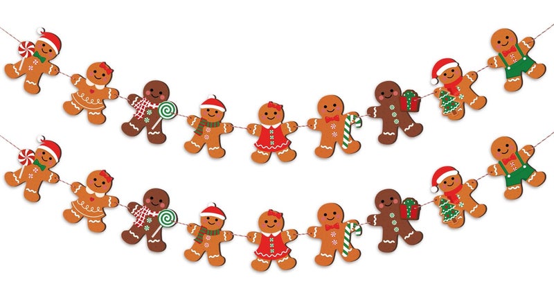 Fairooth 2 Pack Christmas Gingerbread Wooden Garland Pre-Strung Cute Gingerbread Man Banner Christmas Gingerbreads Theme Tree Hanging Ornament Decoration for Xmas Party New Year Holiday Home Office Decor - Image 1
