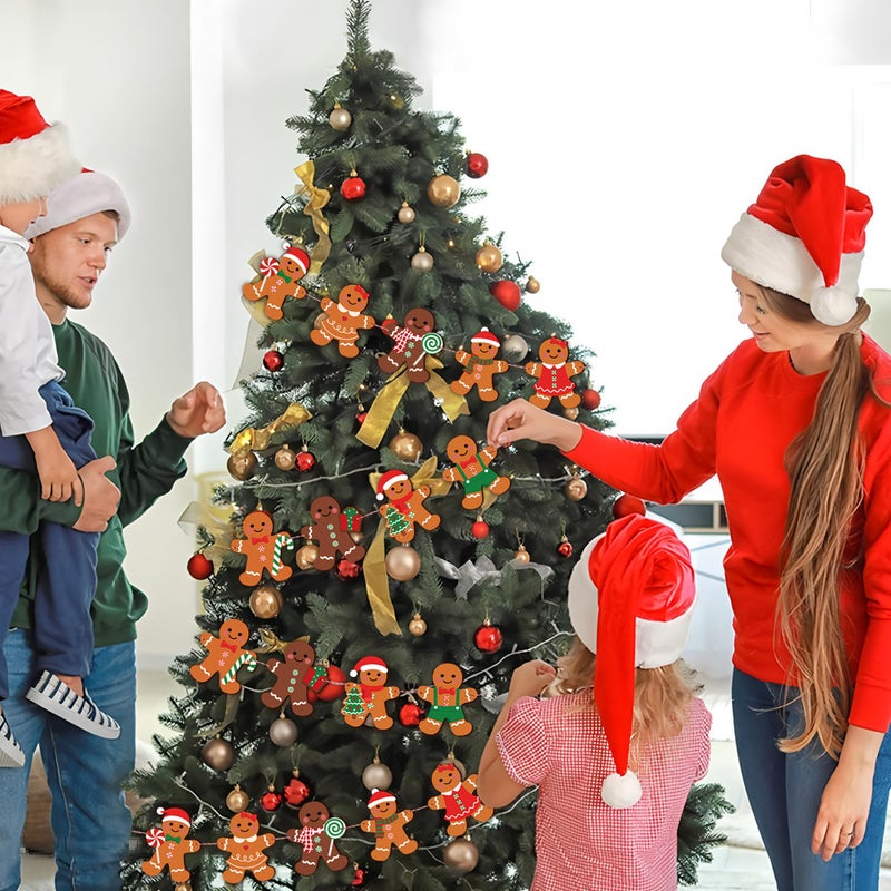 Fairooth 2 Pack Christmas Gingerbread Wooden Garland Pre-Strung Cute Gingerbread Man Banner Christmas Gingerbreads Theme Tree Hanging Ornament Decoration for Xmas Party New Year Holiday Home Office Decor - Image 5