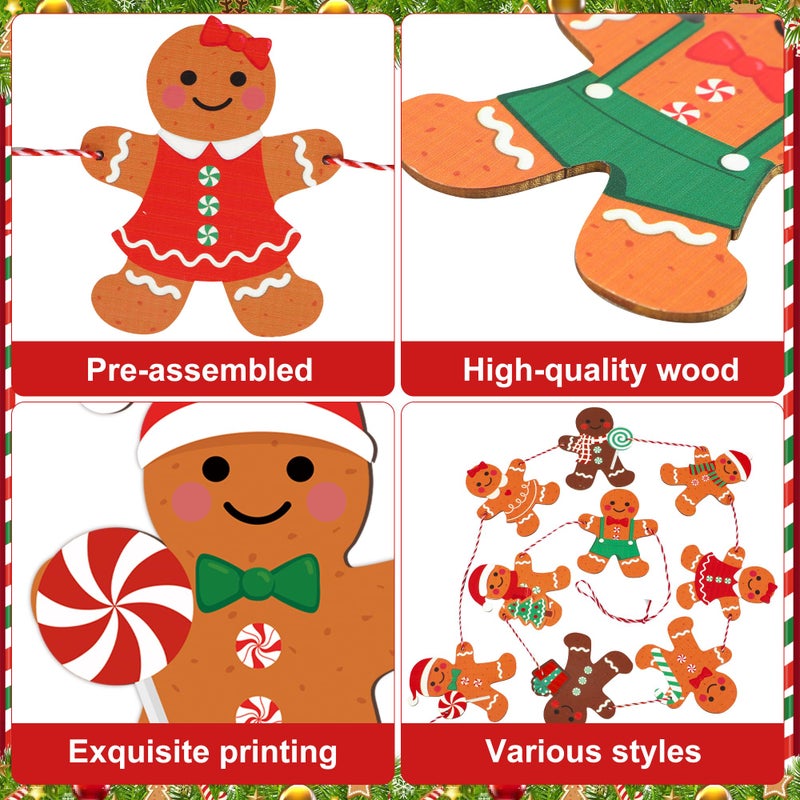 Fairooth 2 Pack Christmas Gingerbread Wooden Garland Pre-Strung Cute Gingerbread Man Banner Christmas Gingerbreads Theme Tree Hanging Ornament Decoration for Xmas Party New Year Holiday Home Office Decor - Image 3