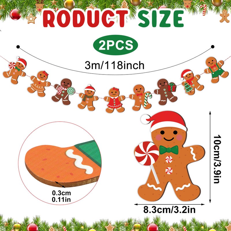Fairooth 2 Pack Christmas Gingerbread Wooden Garland Pre-Strung Cute Gingerbread Man Banner Christmas Gingerbreads Theme Tree Hanging Ornament Decoration for Xmas Party New Year Holiday Home Office Decor - Image 2