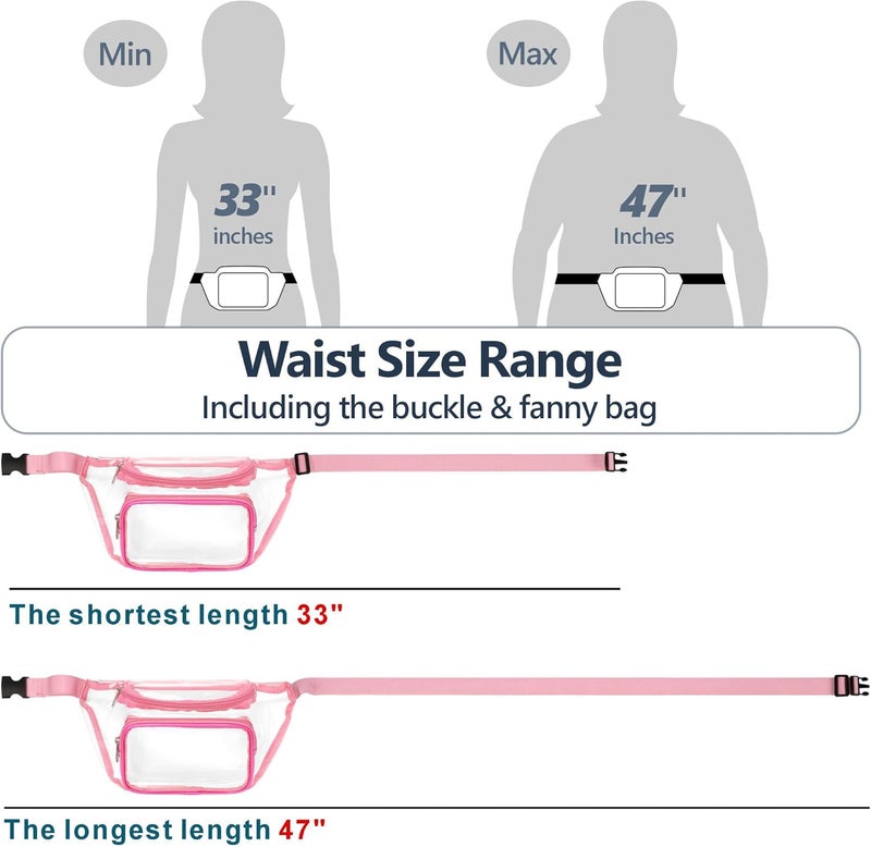 Veckle 2 Pack Clear Fanny Pack Stadium Approved - Adjustable Range 33” - 47“ Belt Bag for Women Men Fits Sport Events, Travel, Beach, Concerts, Stadium Waist Bag, White + Pink - Image 3