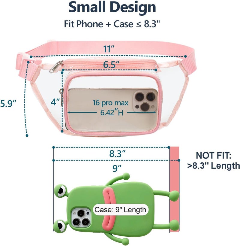 Veckle 2 Pack Clear Fanny Pack Stadium Approved - Adjustable Range 33” - 47“ Belt Bag for Women Men Fits Sport Events, Travel, Beach, Concerts, Stadium Waist Bag, White + Pink - Image 5