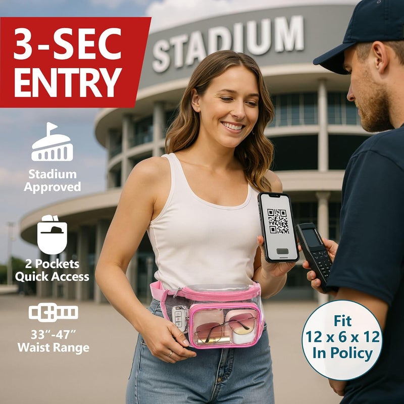 Veckle 2 Pack Clear Fanny Pack Stadium Approved - Adjustable Range 33” - 47“ Belt Bag for Women Men Fits Sport Events, Travel, Beach, Concerts, Stadium Waist Bag, White + Pink - Image 2