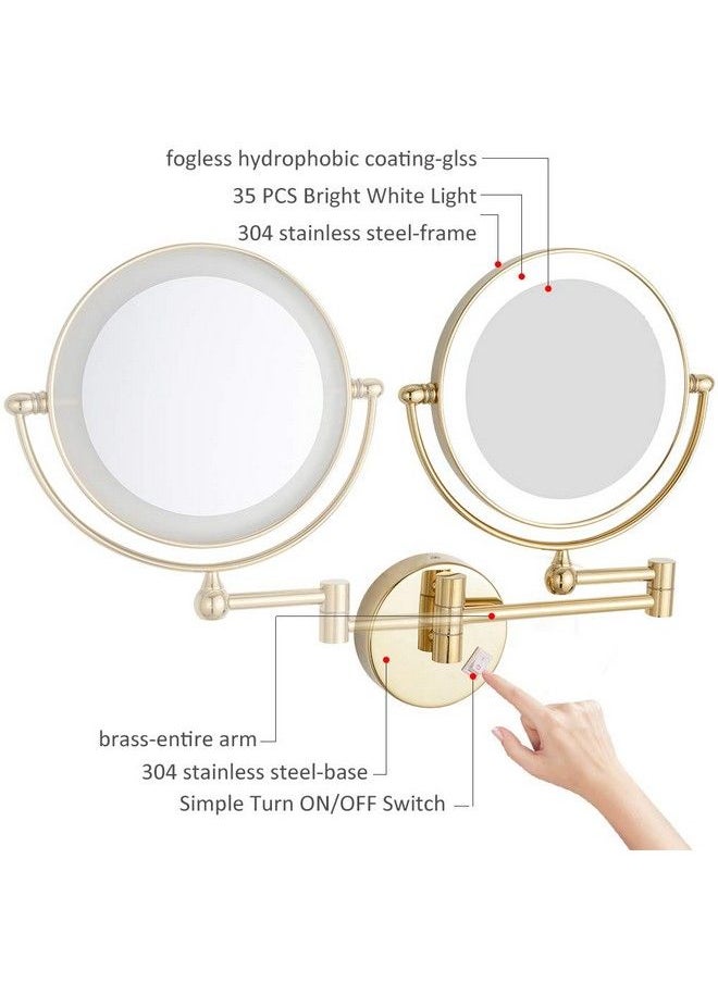 GURUN - 8.5 Inch Led Lighted Wall Mount Makeup Mirrors With Magnification M1805D (Gold Finish Plug Powered 8.5In10X) - Image 1