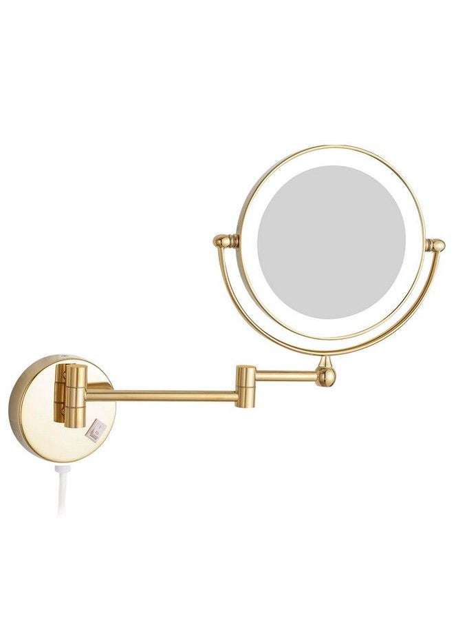 GURUN - 8.5 Inch Led Lighted Wall Mount Makeup Mirrors With Magnification M1805D (Gold Finish Plug Powered 8.5In10X) - Image 1