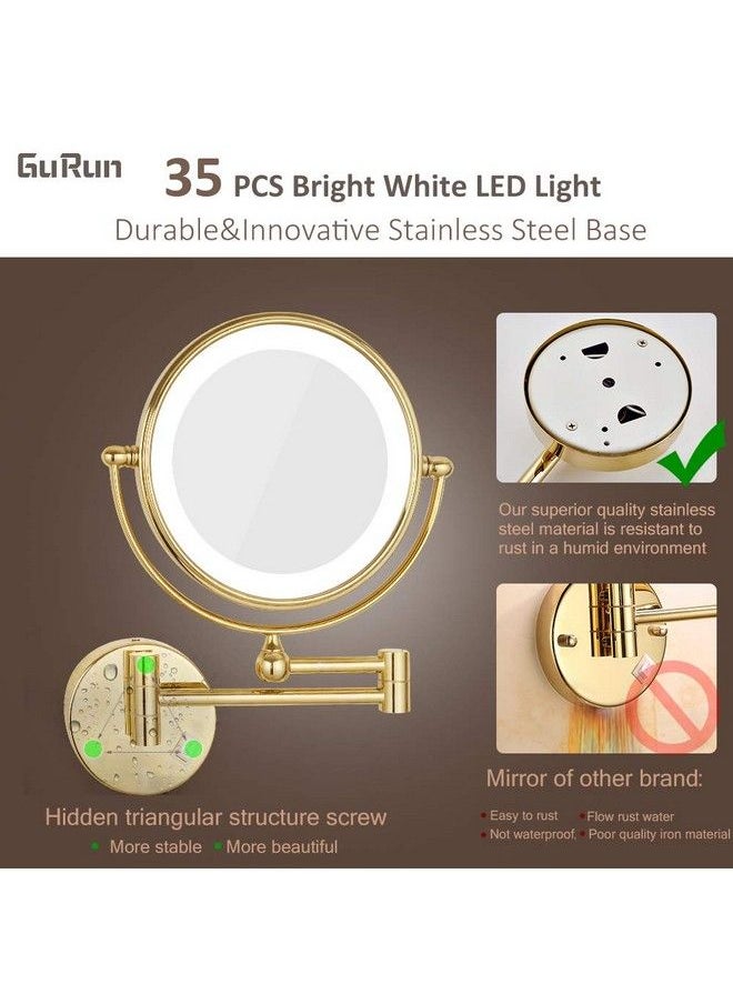 GURUN - 8.5 Inch Led Lighted Wall Mount Makeup Mirrors With Magnification M1805D (Gold Finish Plug Powered 8.5In10X) - Image 1