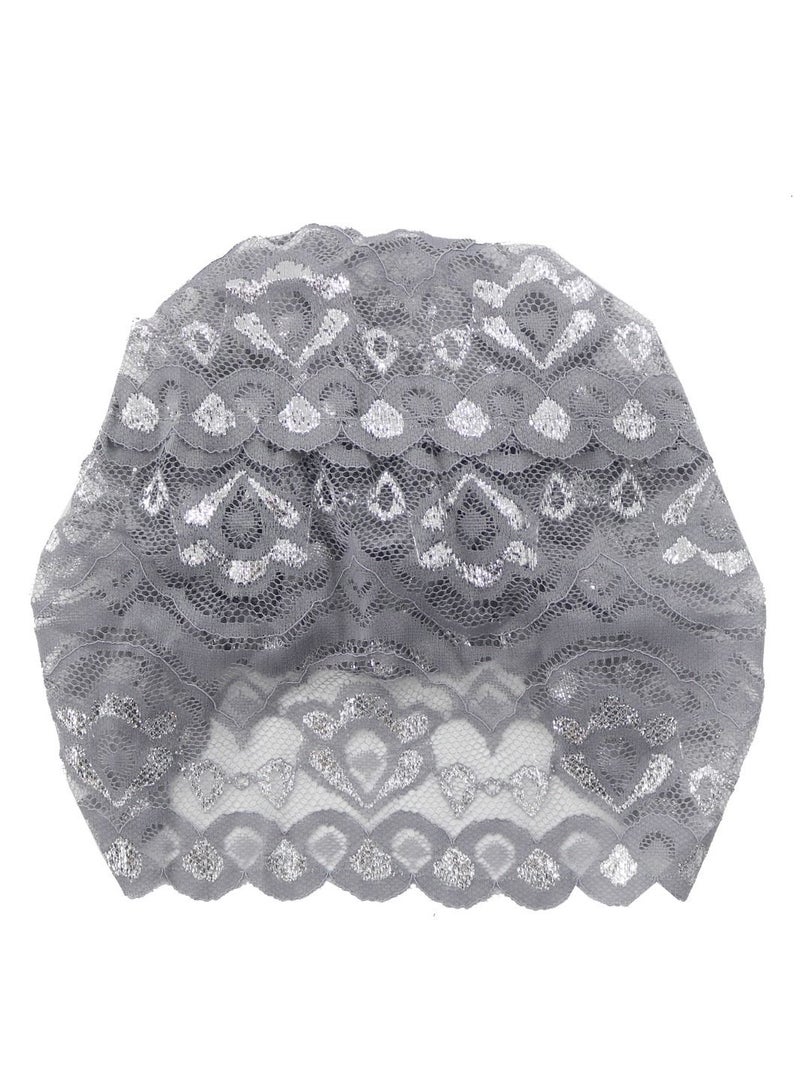 Loquat Women's Solid Color Shiny Lace Hijab Inner Cap Grey  - Image 2