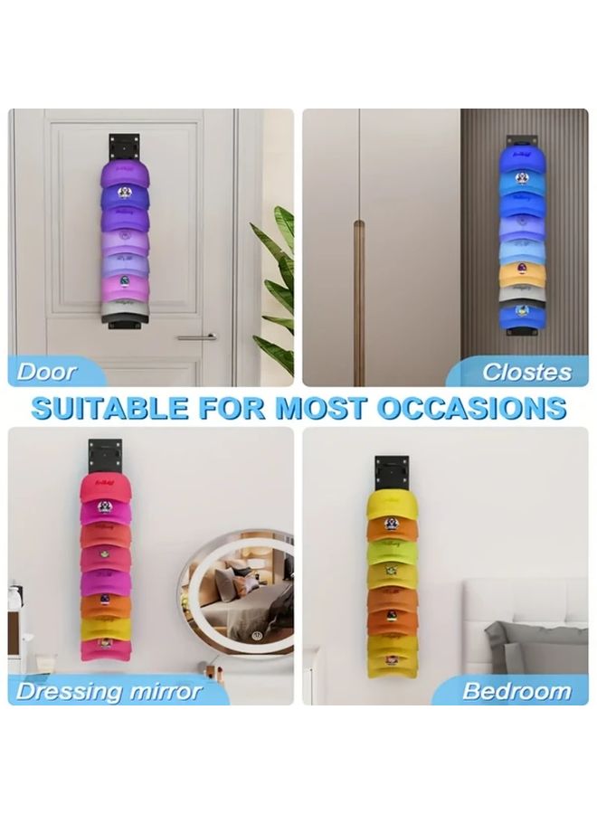 Black Wall Mounted Hat Rack Organizer Strong Adhesive Holds 18 Caps - Image 5