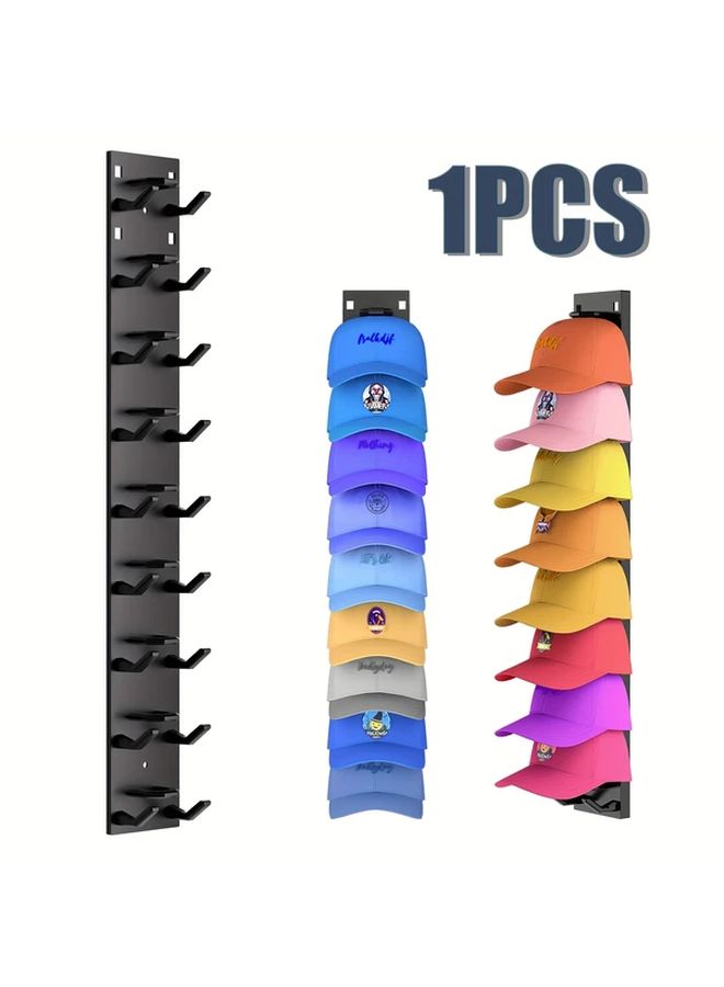 Black Wall Mounted Hat Rack Organizer Strong Adhesive Holds 18 Caps - Image 4