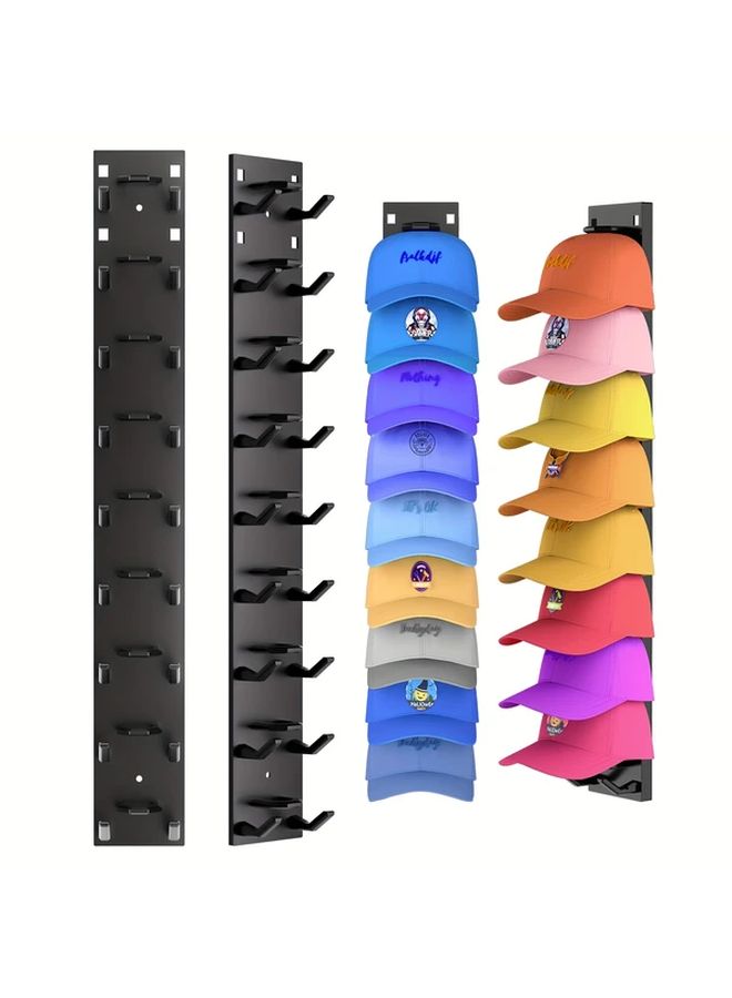 Black Wall Mounted Hat Rack Organizer Strong Adhesive Holds 18 Caps - Image 1
