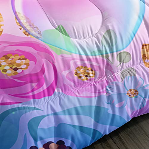 XYNHML Kid Unicorn Comforter Set Twin Size 3Pcs Butterfly Rainbow Flower Star Pattern Quilt Bedding Set for Boys Girls with 1 Comforter and 2 Pillowcases - Image 4