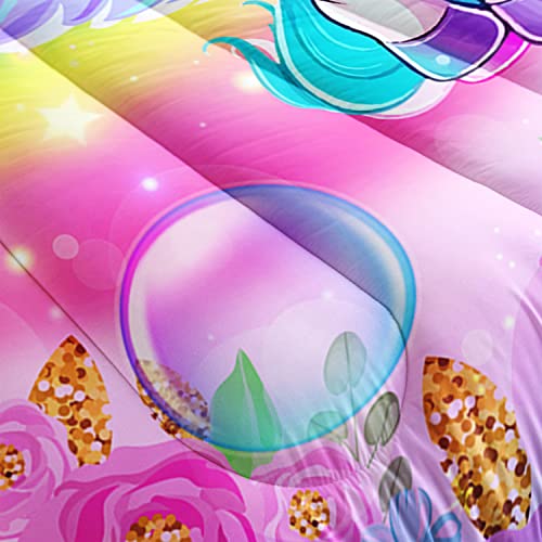 XYNHML Kid Unicorn Comforter Set Twin Size 3Pcs Butterfly Rainbow Flower Star Pattern Quilt Bedding Set for Boys Girls with 1 Comforter and 2 Pillowcases - Image 5