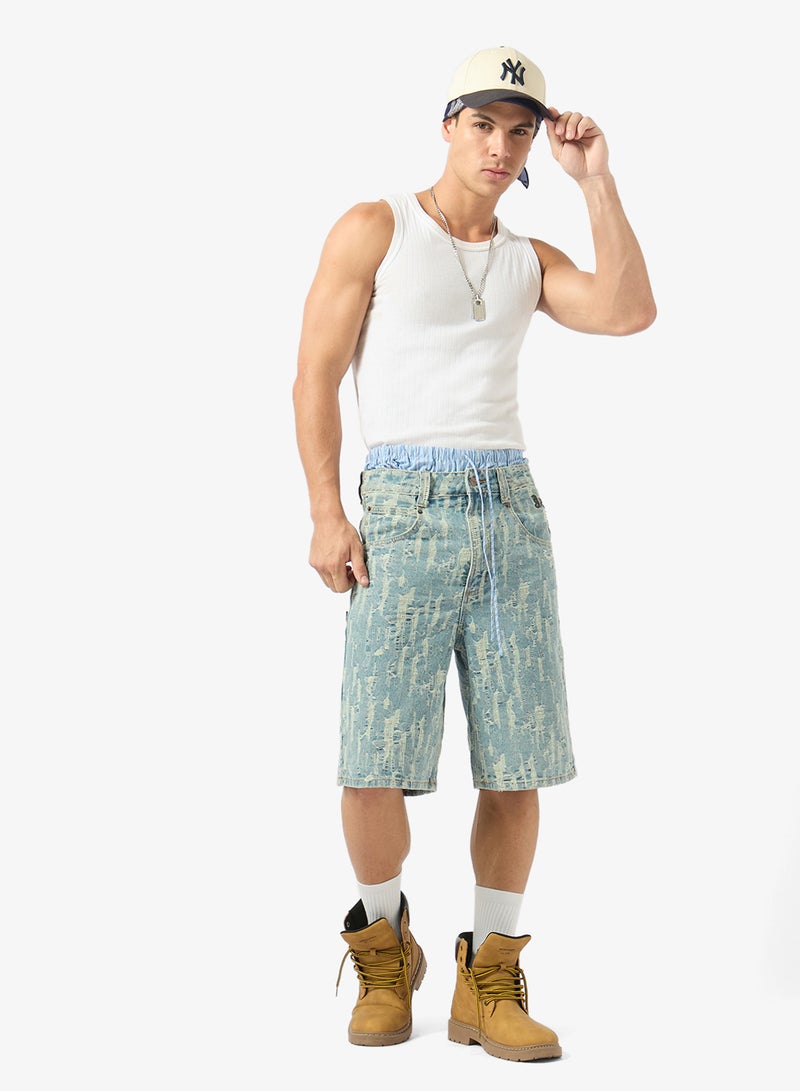 Grimey Droppin Science Jacquard Baggy Denim Shorts - Image 2