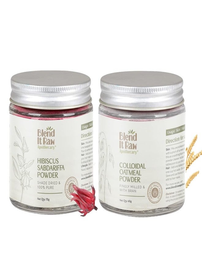 Blend It Raw Apothecary مزيج من مسحوق الشوفان الغروي من بليند إت رو أبوتيكاري 60 غ ومسحوق الكركديه 70 غ | لنمو الشعر | مناسب لأقنعة الشعر، وأقنعة الوجه، والعناية بالبشرة [يهدئ الأكزيما] - Image 1