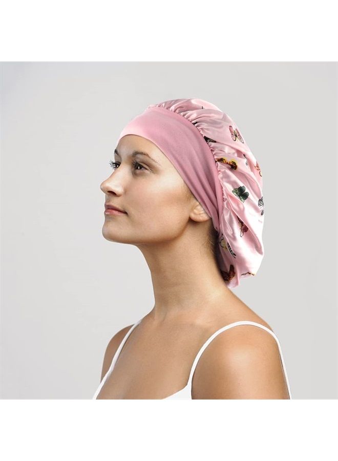 TCOTBE 3 Pcs Soft Satin Bonnet Silk Bonnet Hair Wrap for Sleeping Silk Sleeping Cap with Wide Elastic Band Night Sleep Cap Bonnets Hair Cover Single Layer Night Sleeping Head Cover for Women Black - Image 2