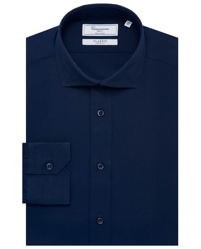 كاميتشسما قميص كلاسيكي بقصّة ضيقة باللون الأزرق الداكن