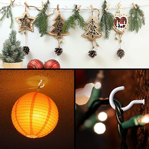 Etoolia 12 Pcs Ceiling Hooks for Hanging Plants, Cups, Utensils and Christmas String Lights, 1-1/4 inch Vinyl Coated Screw-in Plant and Cup Hooks for Wooden and Drywall with Anchors - White - Image 4