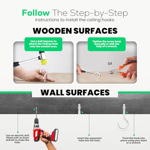 Etoolia 12 Pcs Ceiling Hooks for Hanging Plants, Cups, Utensils and Christmas String Lights, 1-1/4 inch Vinyl Coated Screw-in Plant and Cup Hooks for Wooden and Drywall with Anchors - White - Image 3