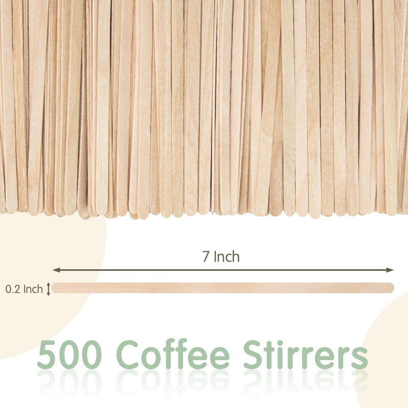 WISYOK 500 PCS Coffee Stirrers, 7 Inch Premium Birch Wood Sticks, Smooth Round Ends, Splinter-Free Disposable Stir Sticks for Coffee, Cocktails, Office, Home Use - Image 2