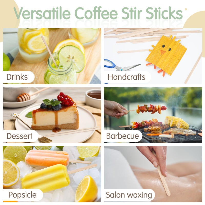 WISYOK 500 PCS Coffee Stirrers, 7 Inch Premium Birch Wood Sticks, Smooth Round Ends, Splinter-Free Disposable Stir Sticks for Coffee, Cocktails, Office, Home Use - Image 5