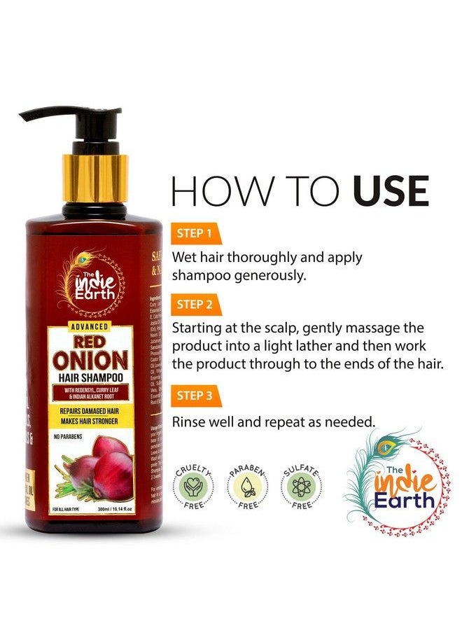 The Indie Earth Advanced Red Onion Shampoo 300Ml/10 Fl.Oz With 15+ Natural Ingredients Including Red Onion Curry Leaf & Indian Alkanet Root  - Image 4