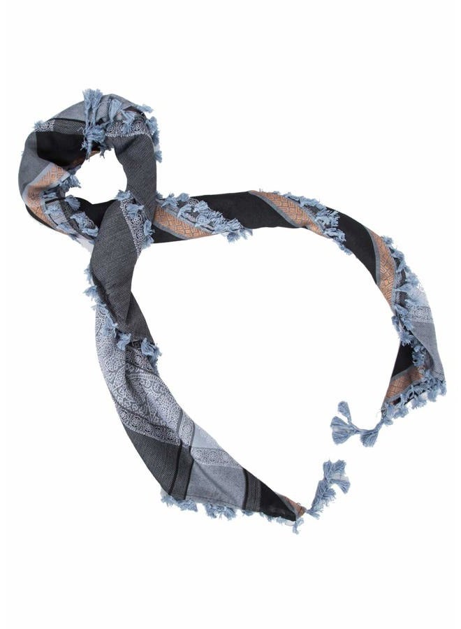 Merewill Cotton Shemagh Tactical Desert Wrap Keffiyeh Head Neck Arab Scarf For Men, Gray & Blue - 49 x 49 Inches - Image 3