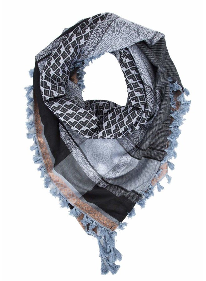 Merewill Cotton Shemagh Tactical Desert Wrap Keffiyeh Head Neck Arab Scarf For Men, Gray & Blue - 49 x 49 Inches - Image 2