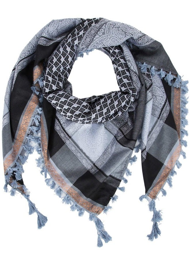 Merewill Cotton Shemagh Tactical Desert Wrap Keffiyeh Head Neck Arab Scarf For Men, Gray & Blue - 49 x 49 Inches - Image 1