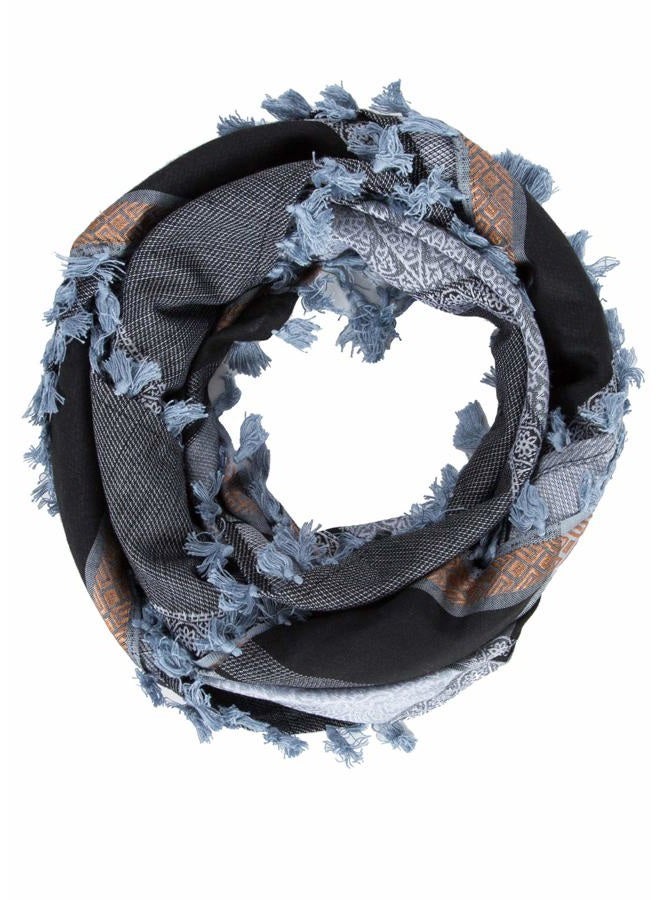 Merewill Cotton Shemagh Tactical Desert Wrap Keffiyeh Head Neck Arab Scarf For Men, Gray & Blue - 49 x 49 Inches - Image 5