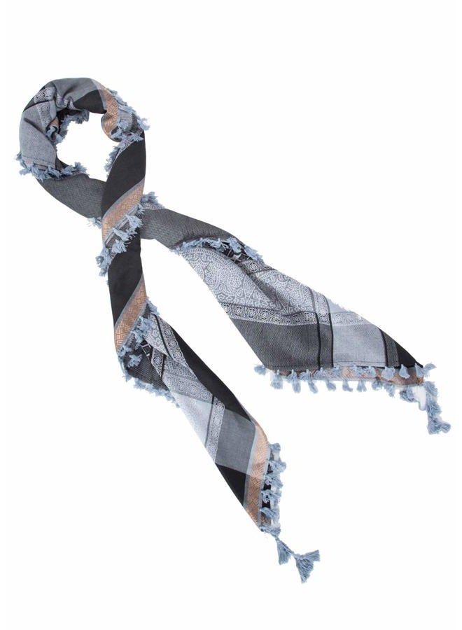 Merewill Cotton Shemagh Tactical Desert Wrap Keffiyeh Head Neck Arab Scarf For Men, Gray & Blue - 49 x 49 Inches - Image 4