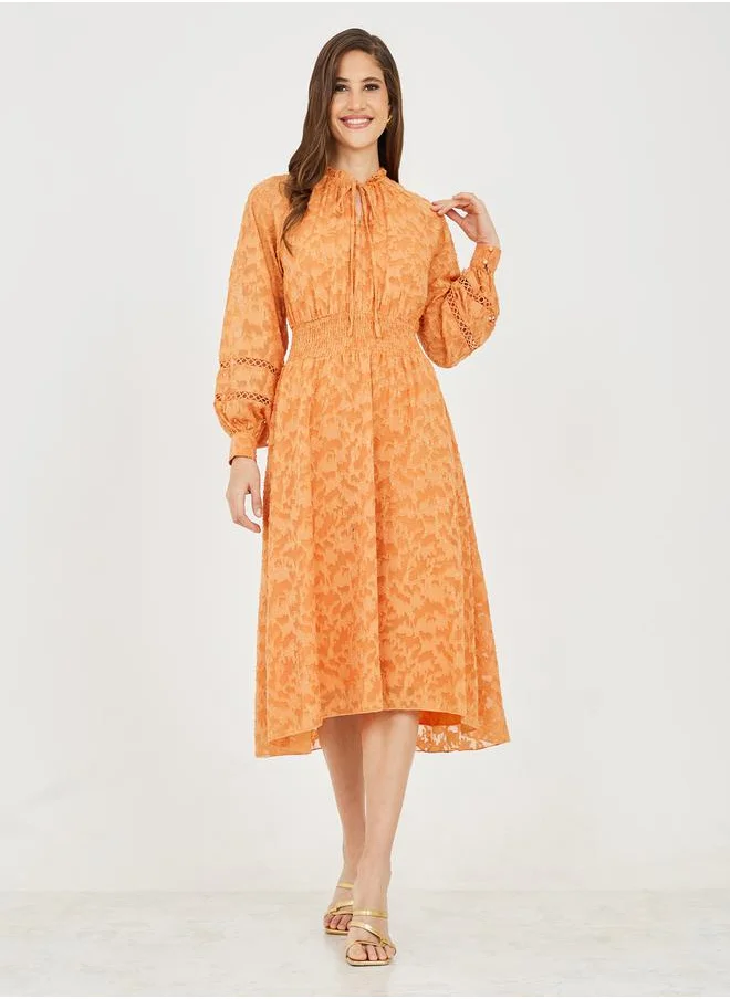 ستايلي Burnout Texture Smocked Waist A-Line Midi Dress