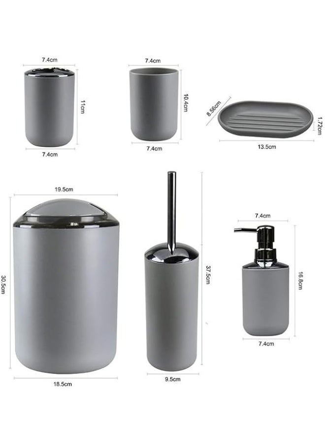 6 pcs Bathroom Accessories Set, Modern Bathroom Decorative Sets, Bath Ensemble Includes Soap Dispenser, Toothbrush Holder, Toothbrush Cup, Soap Dish (grey) - Image 2