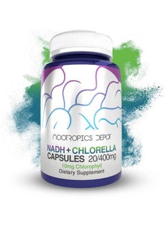 Nootropics Depot Nadh + Chlorella Capsules ; Reduced Nicotinamide Adenine Dinucleotide 20Mg ; Chlorella Vulgaris (Broken Cell) 400Mg ; Chlorophyll 10Mg ; Energy Alertness Mental Clarity & Healthy Aging ; 30 Count  - Image 1