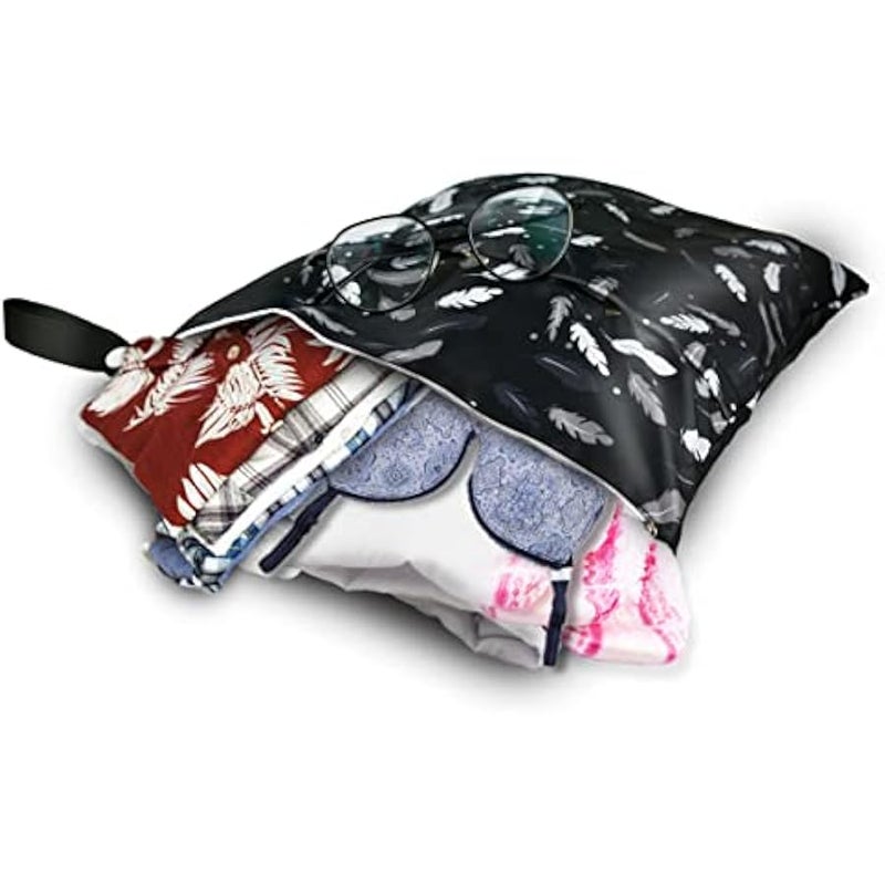 2 Pcs Waterproof Reusable Wet Dry Bag for Diaper Baby Cloth Gym Clothes Washable Travel Bags for Beach Pool Swimsuits Pockets with Two Zippered Dirty Diapers Stroller Yoga Toiletries Daycare Organizer - Image 3