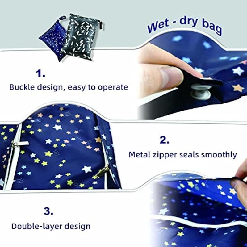 2 Pcs Waterproof Reusable Wet Dry Bag for Diaper Baby Cloth Gym Clothes Washable Travel Bags for Beach Pool Swimsuits Pockets with Two Zippered Dirty Diapers Stroller Yoga Toiletries Daycare Organizer - Image 2