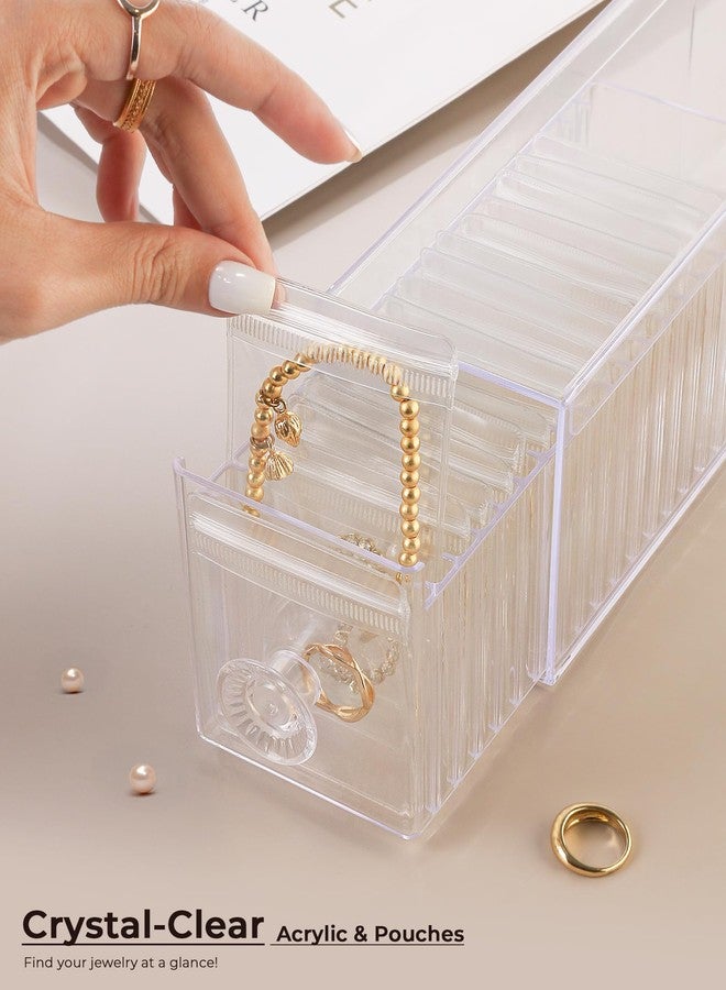 HOMEHIVE Clear Acrylic Jewelry Organizer Box with 20 Portable Pouches, Jewelry Storage Case for Women Girl, Tangle-Free, Dust-Proof, Anti-Tarnish, Compact Storage for Necklaces/Earrings/Rings, Clear - Image 5